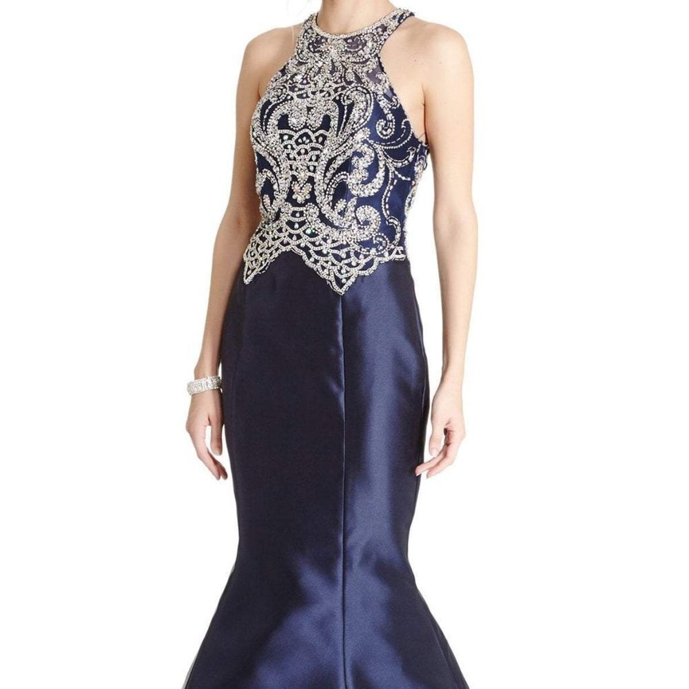 NWT Aspeed Design L1833 Satin Prom Dress Blue Size S